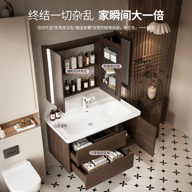 gabinete de baño de madera maciza a prueba de humedad 18CM cuenca profunda cerámica en una cuenca gabinete de baño de madera de nuez lavabo en una cuenca image 4