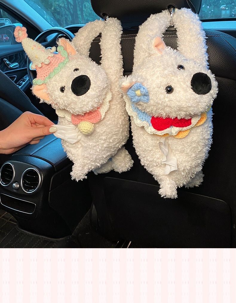 Car Tissue Box Creative Cute West Highland Paper Box Car Tissue Hanging Bag 2025 New Car Hanging Type