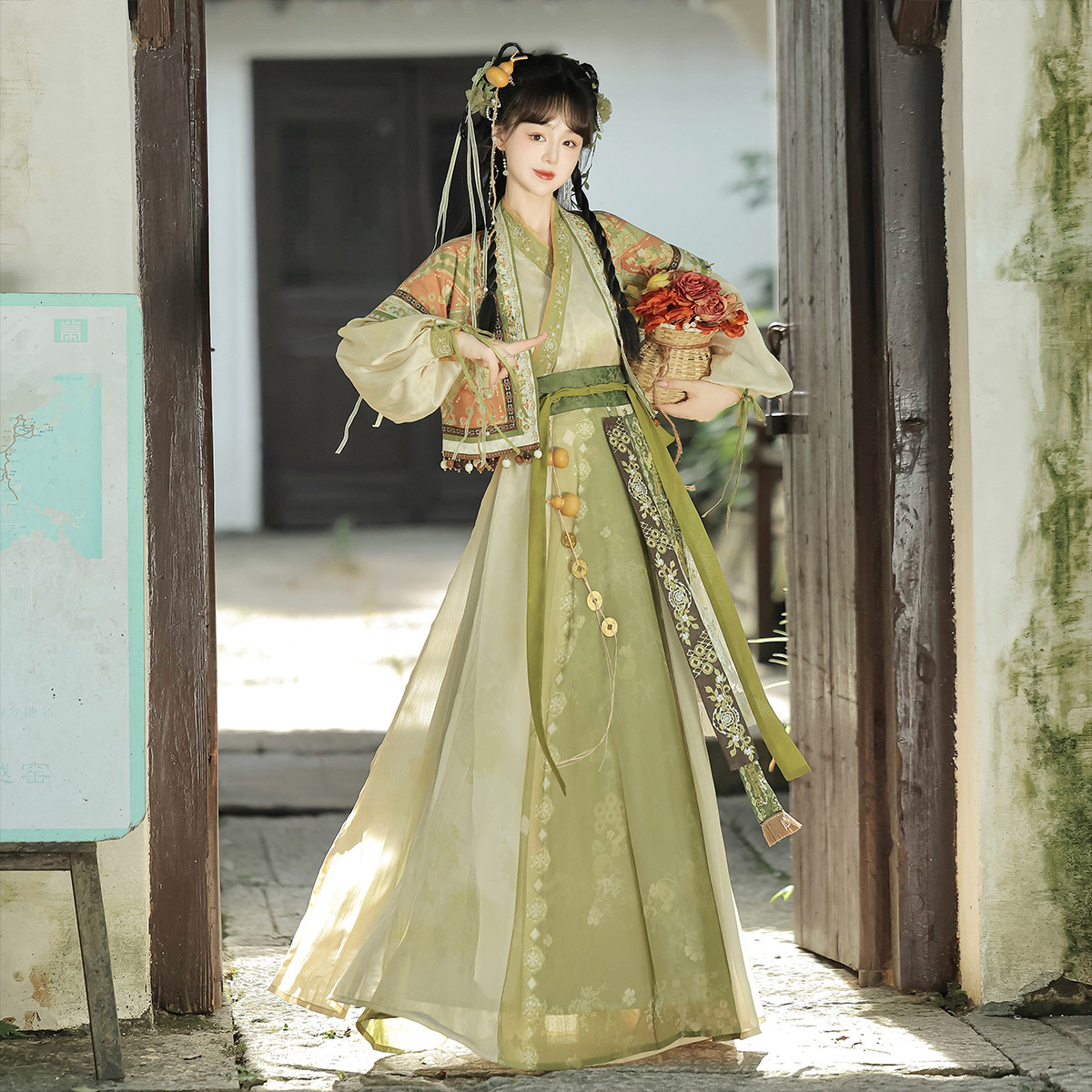 Yi Mengge Original Xiaoyao Valley Estilo chino Han Yuansu Camisa de mujer con cuello cruzado Traje de falda de ocho rotos 9189