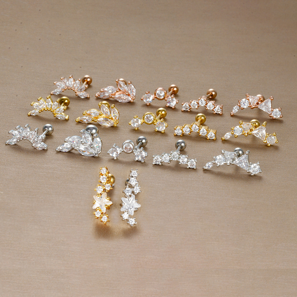 3g Weight Zircon Inlay Material Cartilage earrings Classification 1 Piece Quantity Daily Occasion Stainless Steel Material Geometric Pattern Women's Gender Plating, Inlay Design Simple Style Style 1 Piece Simple Style Geometric Plating Inlay Stainless Steel Zircon Cartilage Earrings 无