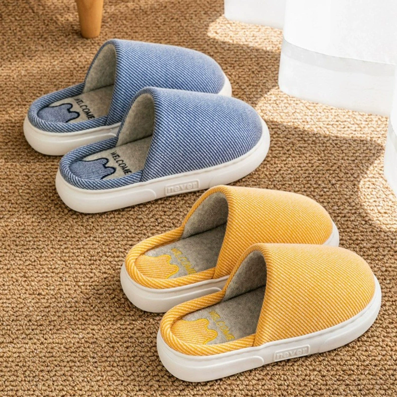 Весенние Новые простые льняные тапочки Four Seasons для женщин, летние парные домашние бесшумные тапочки с толстым дном и деревянным полом для мужчин оптом