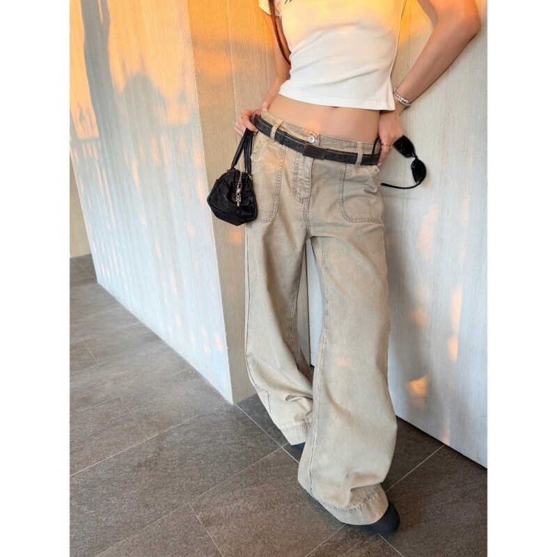 Sunoneone Leather Label Low-Waist Washed Khaki Jeans for Women Spring Loose Wide-Leg Casual Pants Sunoneone Leather Label Low-Waist Washed Khaki Jeans for Women Spring Loose Wide-Leg Casual Pants
