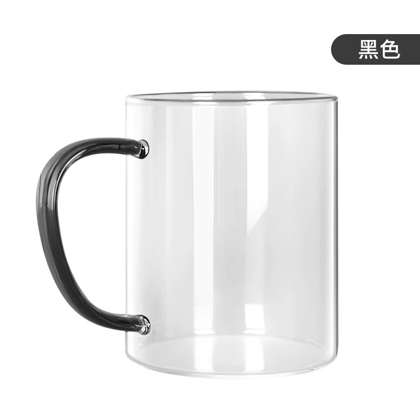 Glass mug, capacious 400 ml, colored ergonomic handle