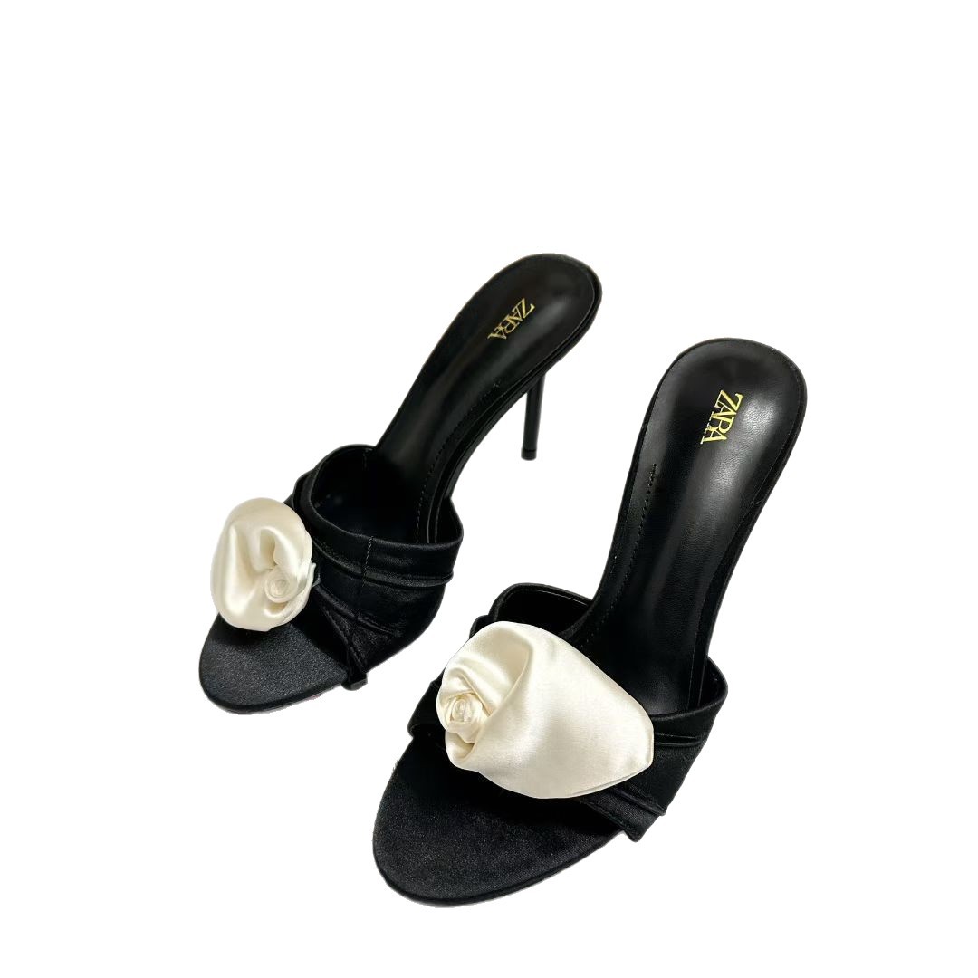 2026 New Pointed High Heels French Fine Heels Flower Accessories, Back Air Style, Fashionable and Sexy Open toed Sandals for Women