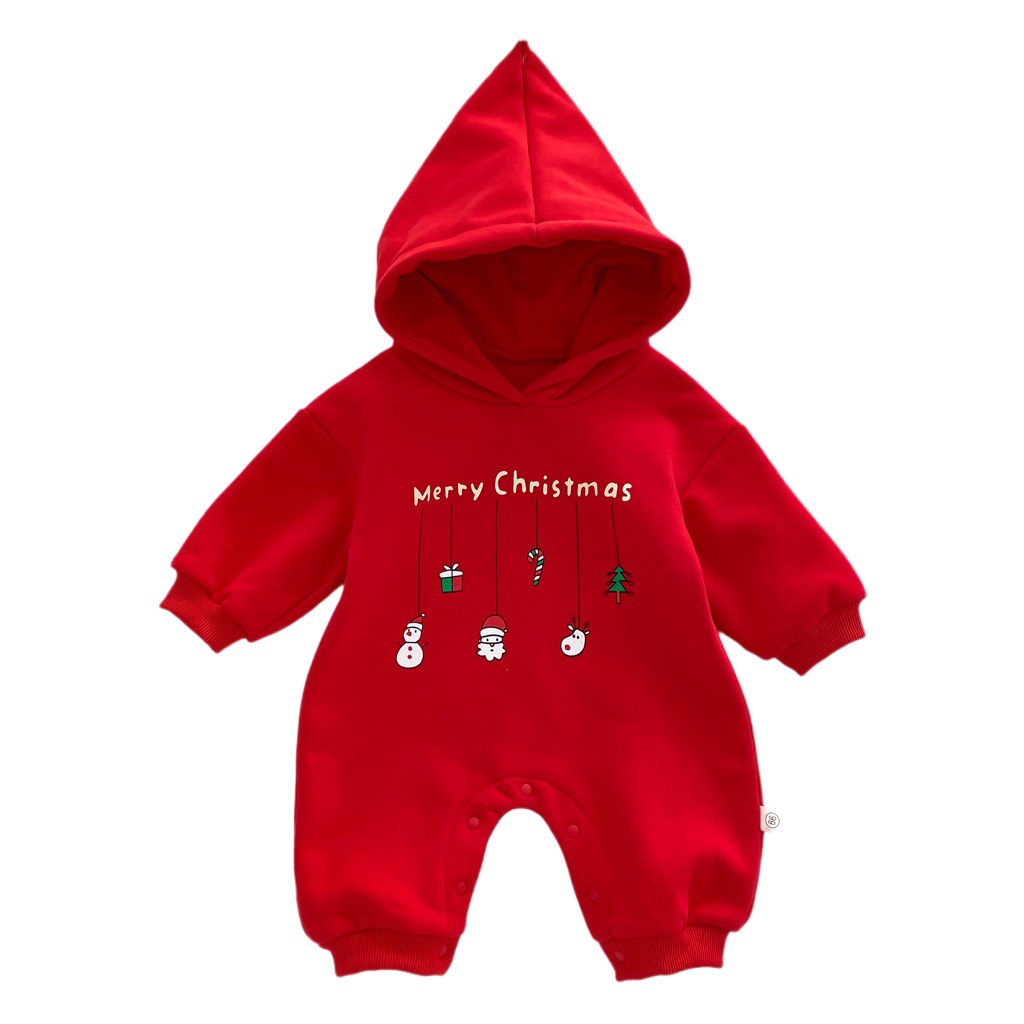 Estilo coreano bebé Otoño e Invierno nuevo hombre y mujer bebé estilo occidental muñeco de nieve de una pieza mameluco recién nacido forrado de lana con capucha mameluco