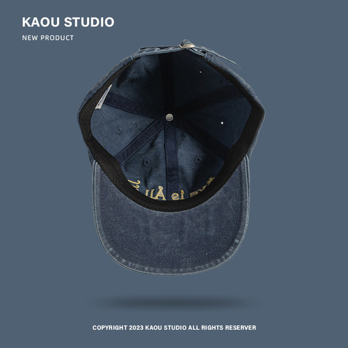 Vintage Washed Denim Duckbill Hat for Women Korean Style Face-Smoothing Wide Brim Sun Hat Fashion Embroidered Trendy Hat for Men Baseball Cap