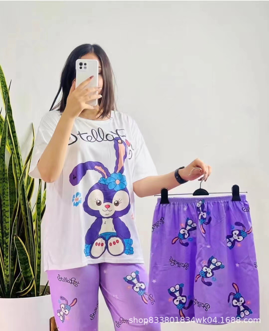 Pijamas transfronterizos de leche de verano pantalones de manga corta tres piezas de dibujos animados lindos ropa de hogar de comercio exterior de labu