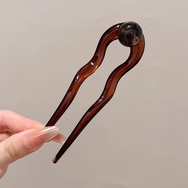 2025 primavera nuevo curry bola ondulación en forma de U pinzas de cabello para mujeres nuevo estilo chino tocado de estilo chino joyas de cabello variadas