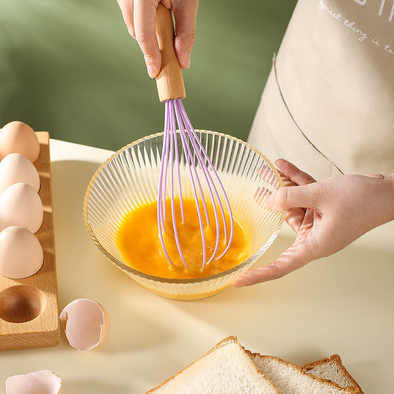 Colorful Silicone Egg Beater With Wooden Handle For Kitchen_voghion.com