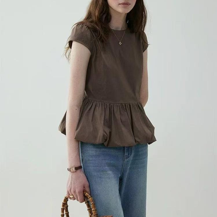 Mustard Pie Vooe Design Pleated Bud Doll Shirt for Women 25 Summer Niche Art Versatile Top