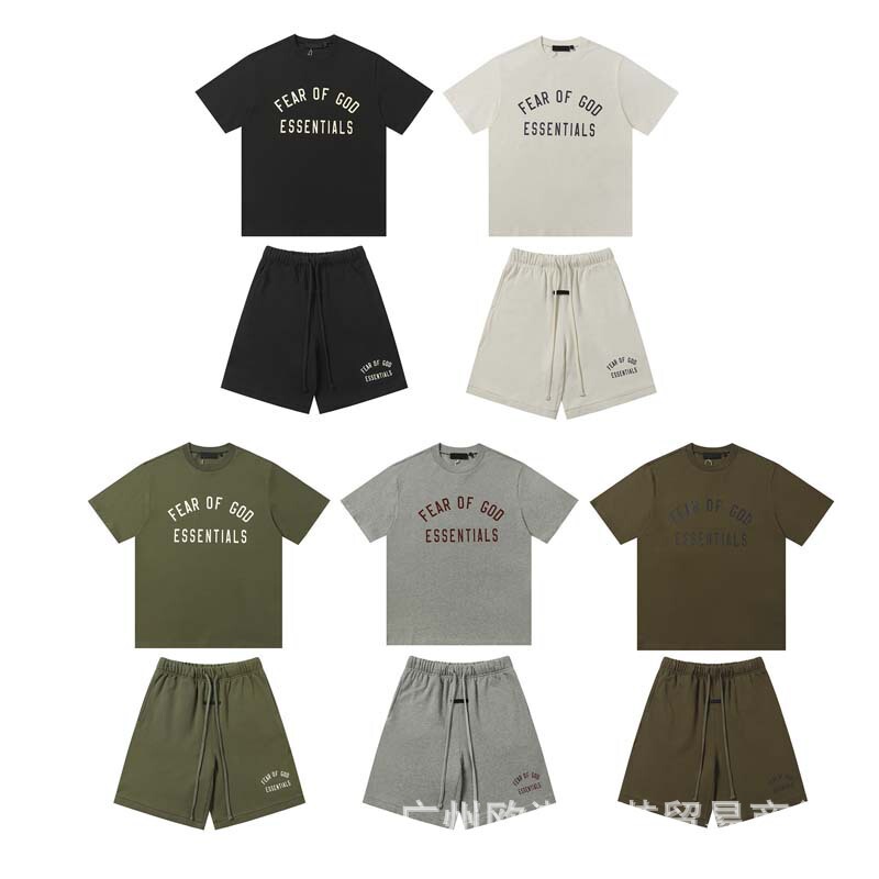 Dropshipping Trendy Brand Fog Multi-Line Essentials Letter Slogan Printed Short-Sleeved T-Shirt for Men and Women High Street Half-Sleeve