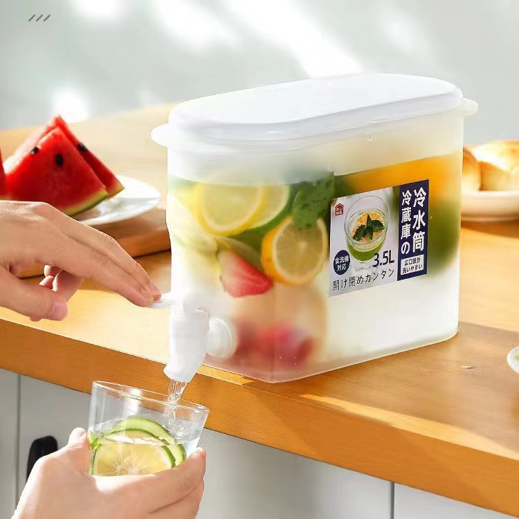 3.5L botella de agua fría de gran capacidad con grifo de bebidas cubo de agua fría bebida de verano fruta tetera refrigerador botella de agua helada