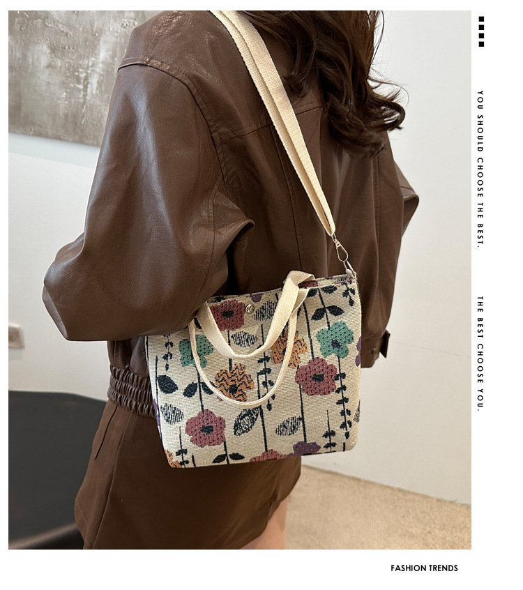 Canvas bag for women 2024 New large-capacity handbag, printed tote bag, niche design, artistic single-shoulder bag for work details Picture