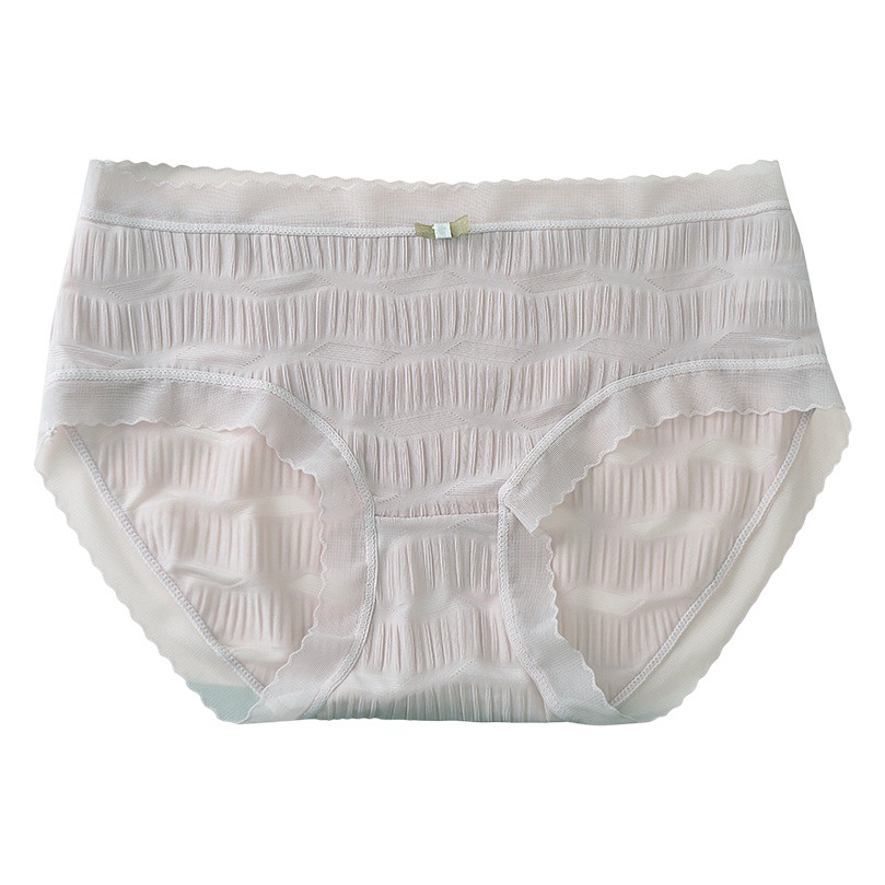 Puro deseo cintura media seda de hielo transpirable estilo fino de verano transpirable niña 2024 lazo de encaje seda de morera entrepierna inferior bragas