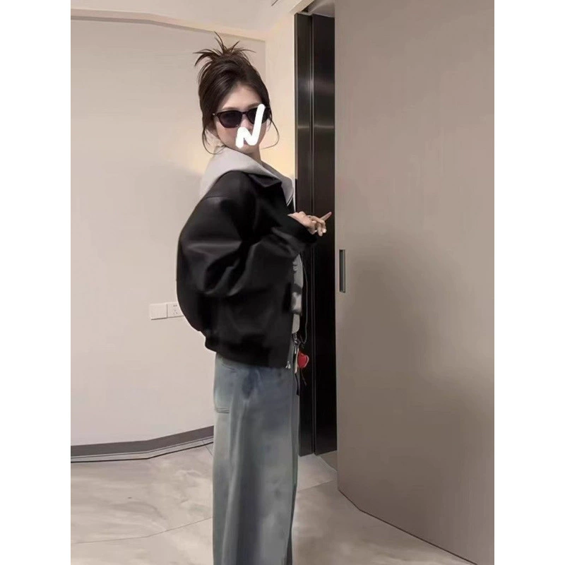 Черная ретро короткая трендовая jacket, американский стиль