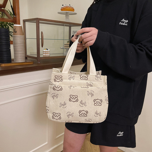 New style women's bag, printed tote bag, cartoon cat handbag, canvas backpack, underarm fashionable lunch bag