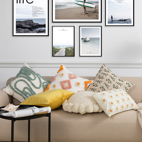 Nordic ins style embroidered pillow sofa bedside cushion waist pillow tufted tassel bay window futon pillow case wholesale