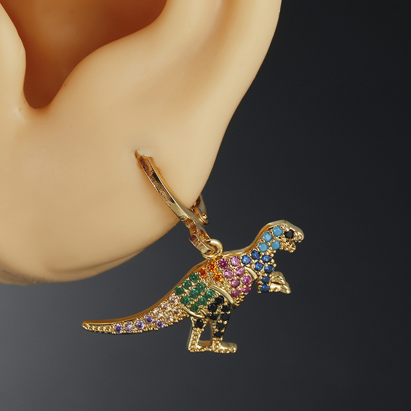 13g Weight Zircon Inlay Material Fashion Dinosaur Copper Inlay Zircon Drop Earrings 1 Piece