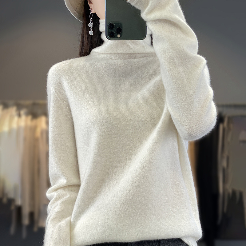 High-End Ready-To-Wear Rolled-Edge Cowl Neck Wool Sweater for Women, New Autumn and Winter Soft and Skin-Friendly Plus-Size Wool Base Sweater
