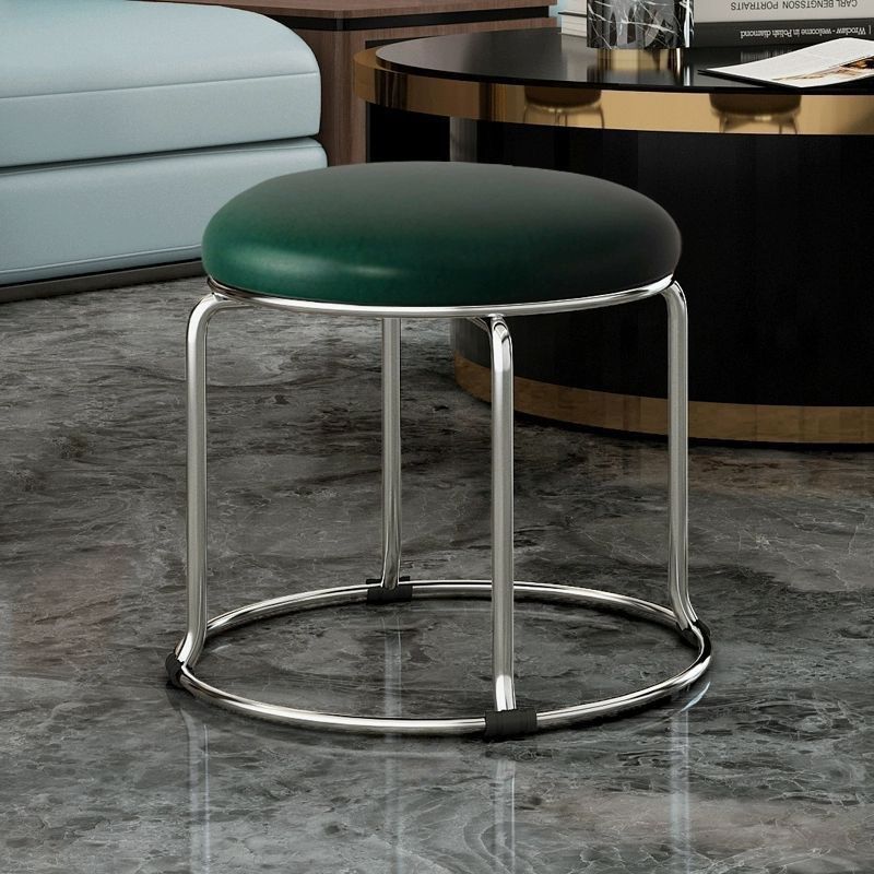 Low stool 32 height thick solid steel bar dark green leather surface