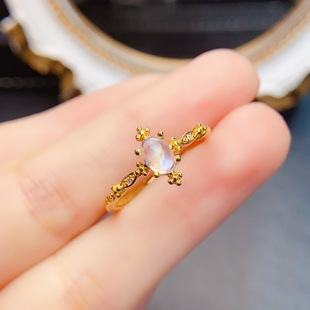 New natural moonstone ring S925 silver inlaid main stone 5*7mm Joker net red explosions women's jewelry wholesale