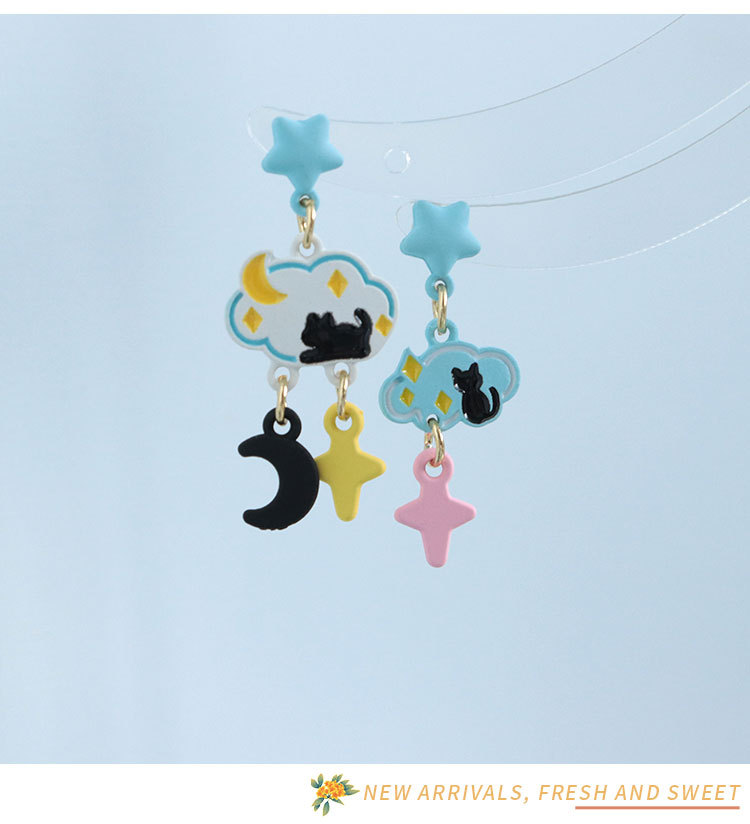 IG Style Cute Clouds Star Cat Alloy Asymmetrical Women's Drop Earrings 1 Pair display picture 3