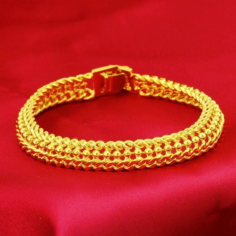 越南沙金手链个性时尚18k黄金色手链男女款不掉色送礼佳品手环串