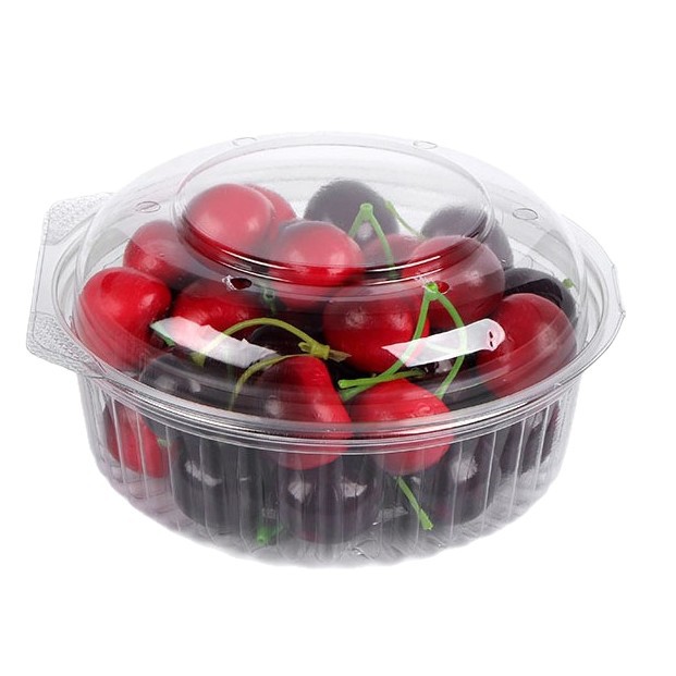Caja desechable para envasar frutas, redonda con tapa, transparente, de plástico PET grueso, para llevar ensaladas de frutas y verduras.