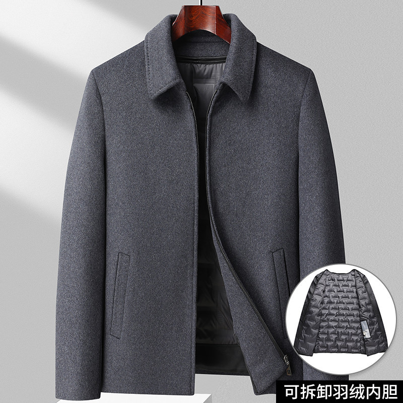 2023 Autumn and Winter Men's Wool Jacket Casual Men's Thickened Double-Sided Wool Coat with Down Liner