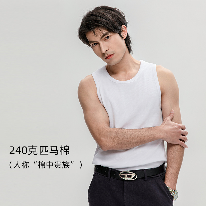 High-grade horse cotton sleeveless T-shirt spoon collar rib sports fitness vest men's youth undershirt