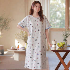 【带胸垫】夏季新款纯棉女短袖睡裙卡通休闲女家居服
