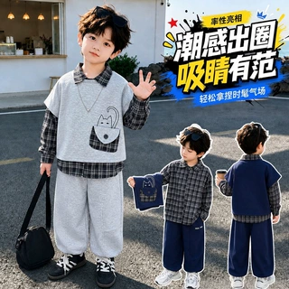 男童春秋装小猫三件套韩版儿童帅气潮款休闲套装宝宝洋气时髦衣服