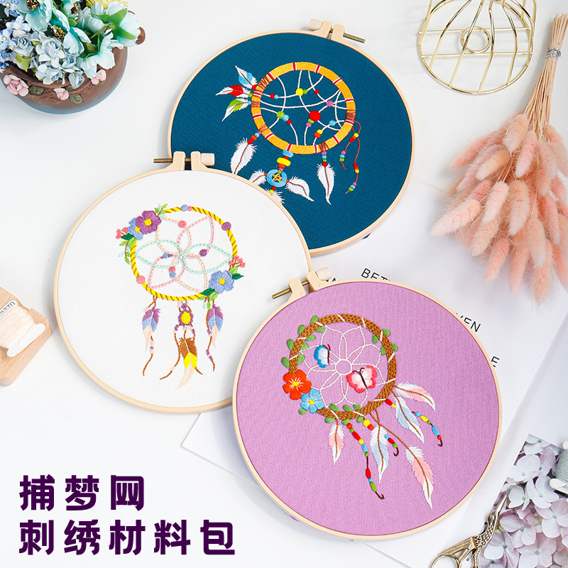 Paquete de material de bordado a mano de bricolaje original, kit de bordado de campanillas de viento, hermosas plumas de cuento de hadas, inglés europeo, transfronterizo