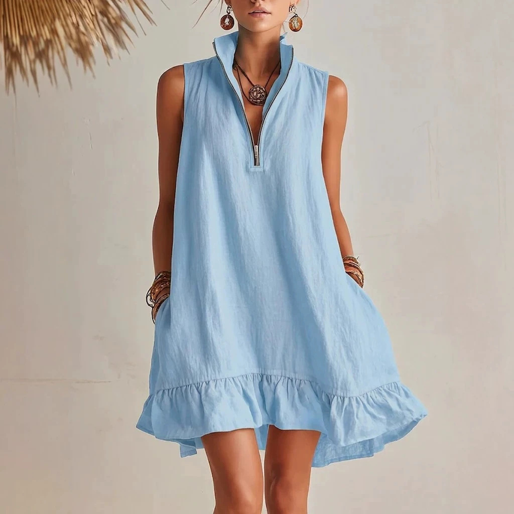 Women's Clothing Women's Solid Color Sleeveless V Neck Dress Cotton Linen Spring Summer For Formal & Casual For Women_ecoleips.com