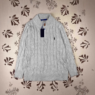 Real shot RL Ralph Pony logo stand collar embroidered sweater men's autumn and winter twist couples half zipper sweater women
