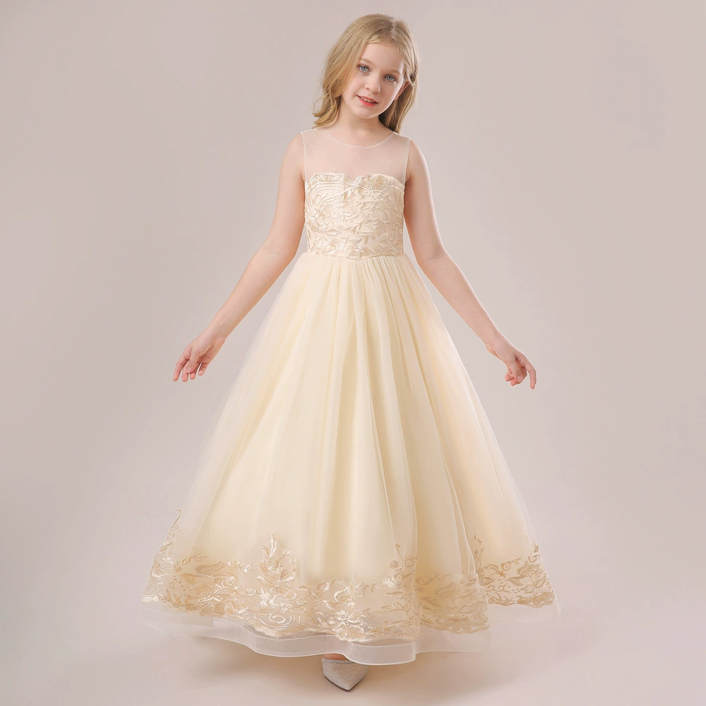 Юная принцесса наряд: платье-мBallgown из тюля белого/шампанского, длинная юбка, для девочек 2–13 лет