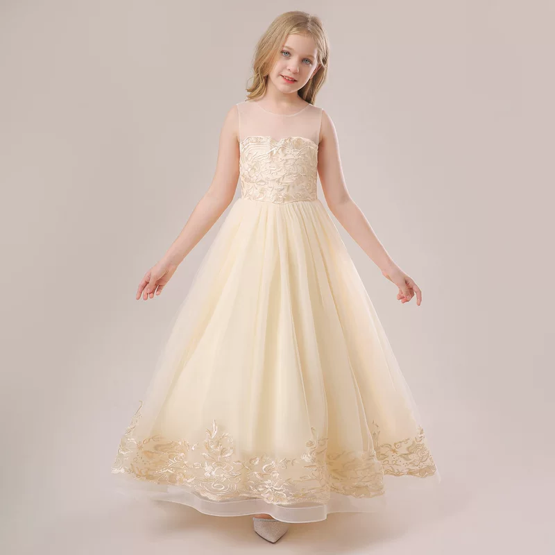Юная принцесса наряд: платье-мBallgown из тюля белого/шампанского, длинная юбка, для девочек 2–13 лет