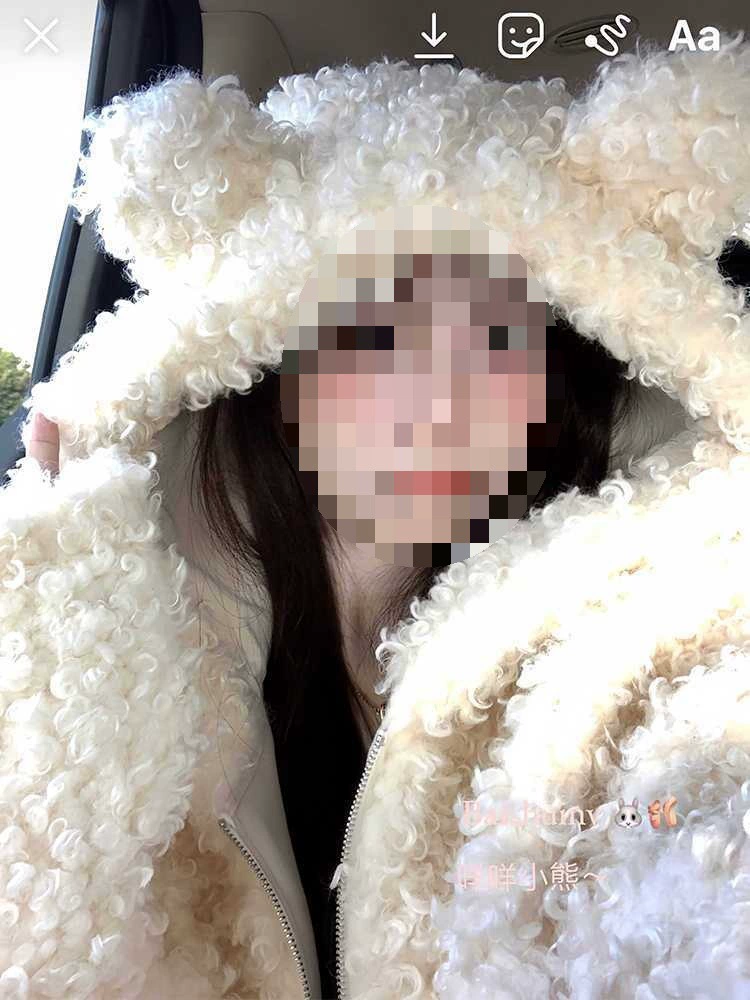 2024 осень и зима новый медвежий ухо шерстяная куртка женский свободный молния свободный средний длинный белый топ