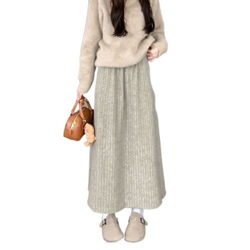 Small a-line skirt women's autumn and winter skirt 2024 new gray mid-length skirt loose ins trend