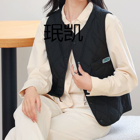 MK2024 가을과 겨울 새로운 일본 둥근 목 조끼는 가벼운 내부 착용 따뜻한 외부 장착 다이아몬드