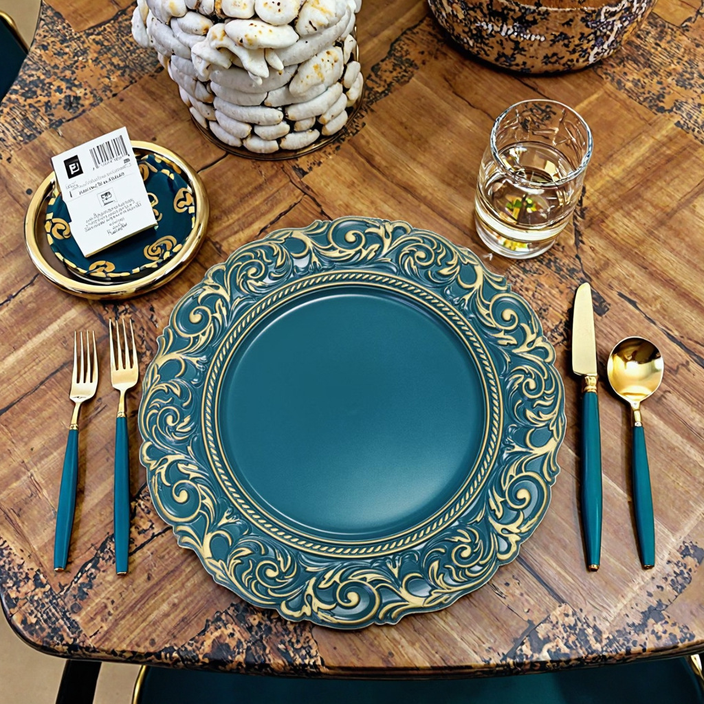 Fábrica de suministro de platos retro europeos almohadillas de banquete diseño artesanal de alta calidad platos antiguos fabricantes de platos grandes