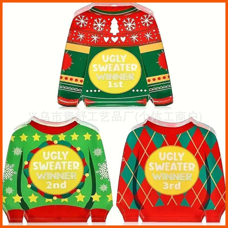 亚马逊新品亚克力三件套丑毛衣竞赛圣诞节趣味竞赛奖杯工艺品摆件
