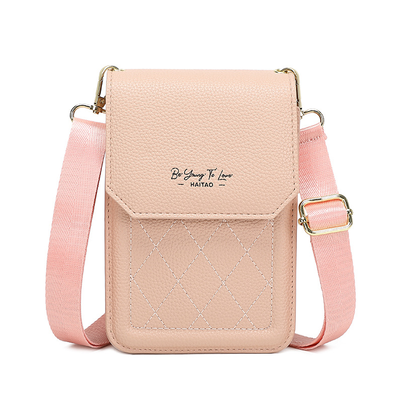 Haitao cuero mochila de diseño de moda exquisita sensación de celosía bolso de teléfono móvil de mujer diaria versátil hombro único bolso de tramo inclinado