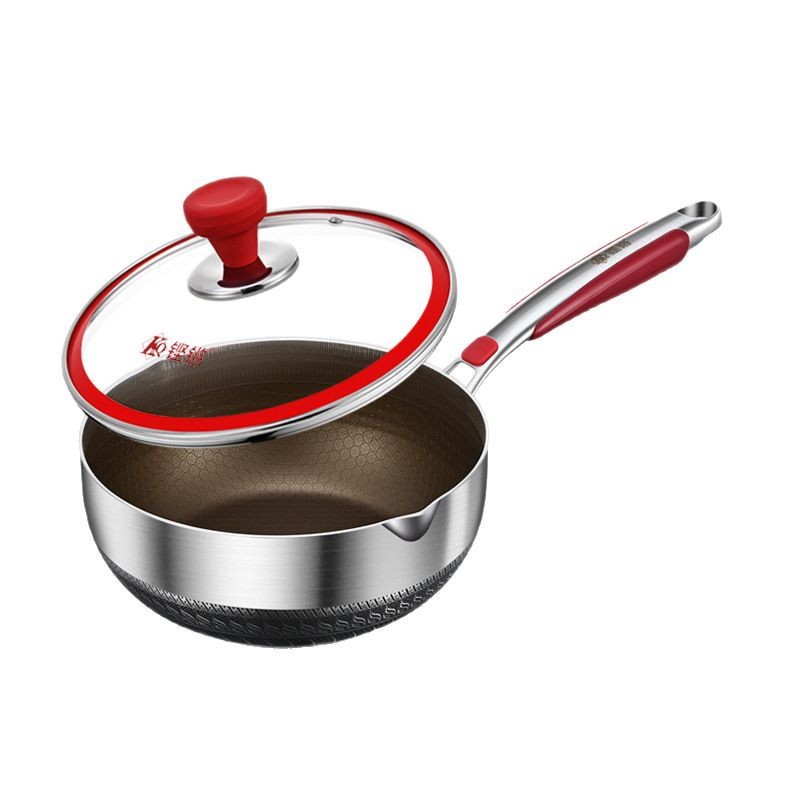 316 Olla de leche de acero inoxidable, fideos instantáneos, olla de cocción pequeña, olla de sopa pequeña, suplemento alimenticio para bebés antiadherente para el hogar, olla integrada para freír