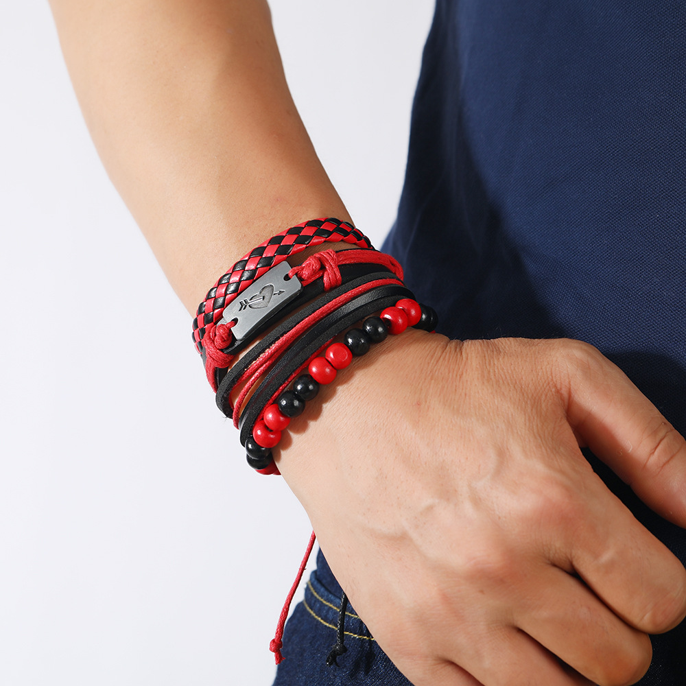 Hip-Hop Cross Letter Skull Pu Leather Alloy Menu0027S Bangle 1 Set