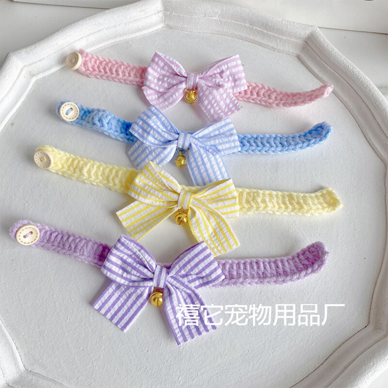 Pet woven scarf bib cat dog saliva towel bow tie cute jewelry small dog puppet blue and white teddy