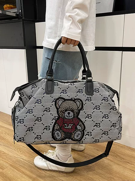 Cross-Border New Hot Diamond Bear Short-Distance Travel Luggage Bag Large Capacity Multi-Functional Fashionable Sports Yoga Bag for Maternity