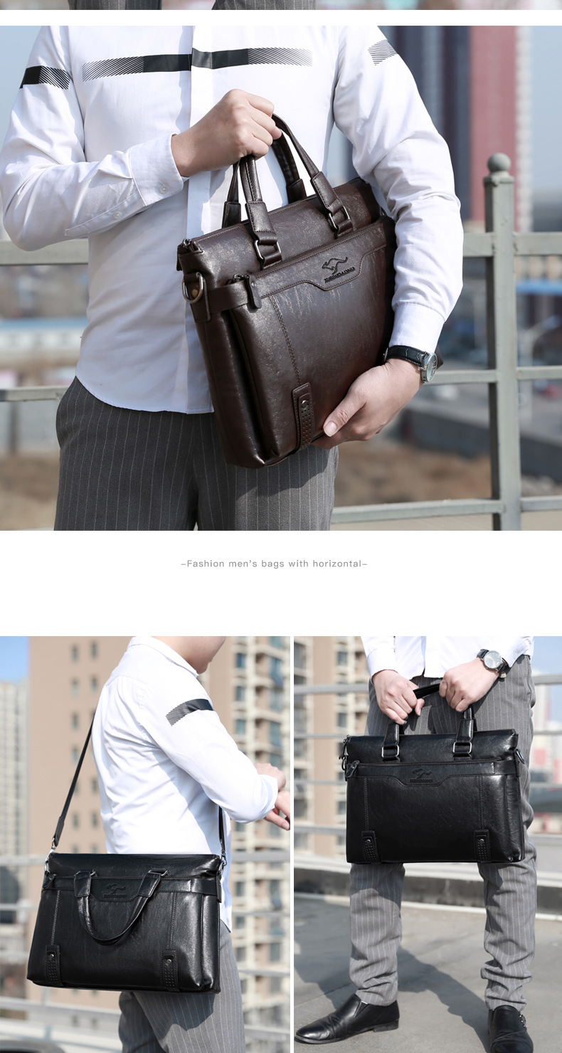 Men's Business Solid Color Pu Leather Waterproof Briefcases display picture 3
