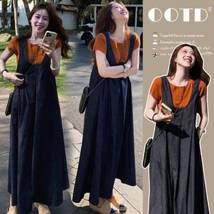 Spot Summer New Style Loose Suspender Skirt Maternity Dress Short-Sleeved T-Shirt Maternity Two-Piece Suit