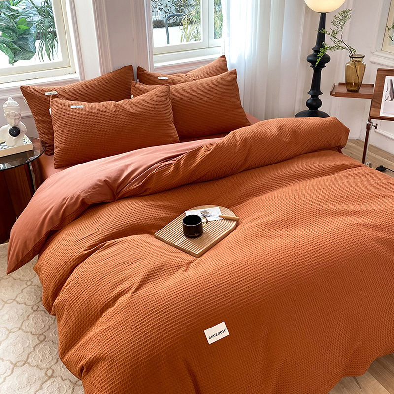Clase A de alta gama de algodón waffle de cuatro piezas de algodón japonés waffle hoja de cama cubierta del edredón ins ropa de cama de algodón puro